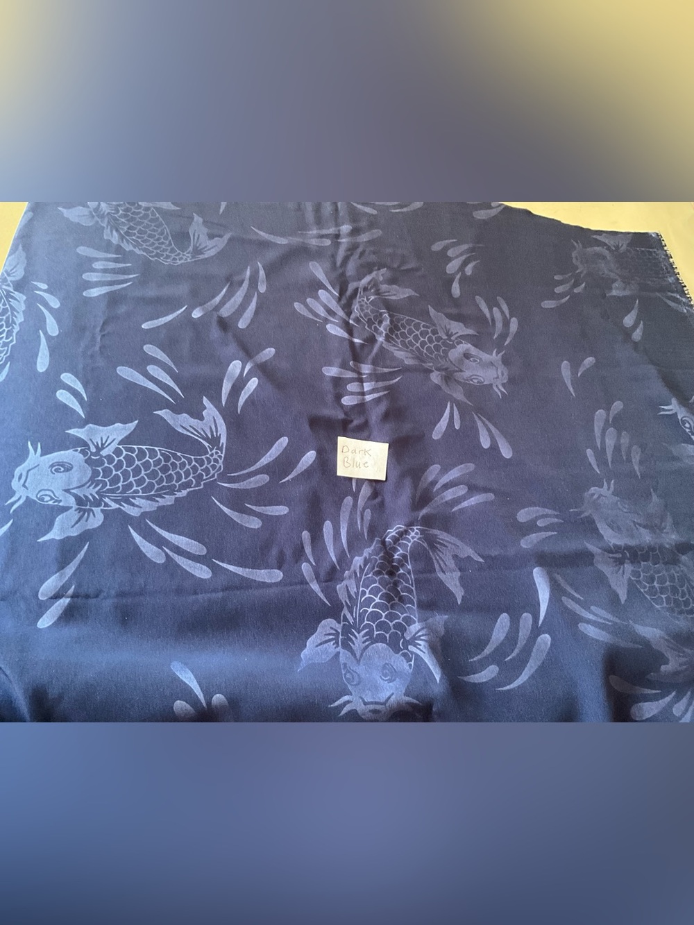 Sewing Material Beautiful Koi Fish Motif Dark Blue Polyester Blend 3.15 Yards